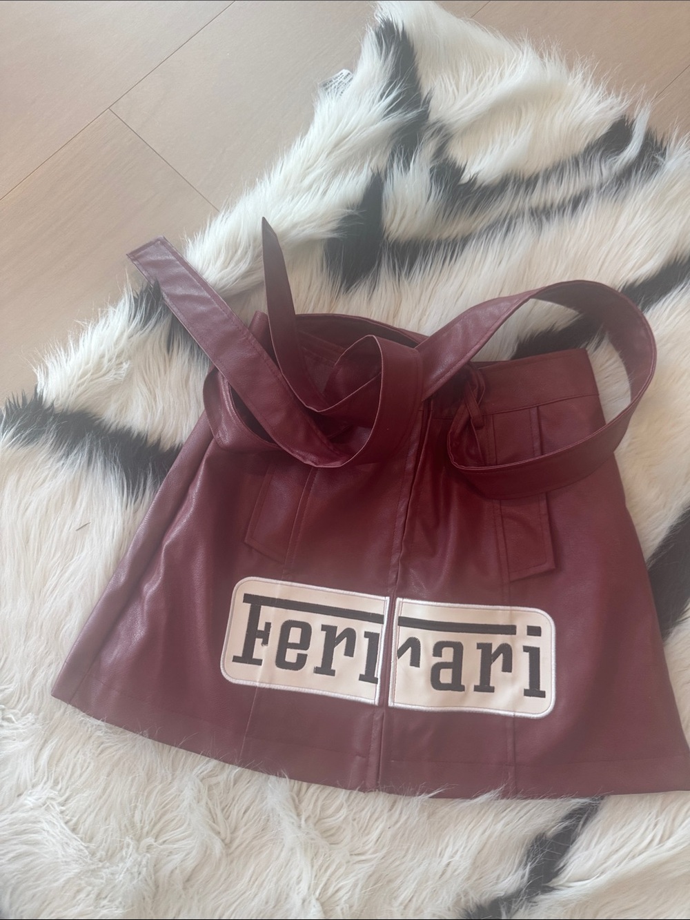 Ferrari Burgundy Leather Crop Top with Logo Patch